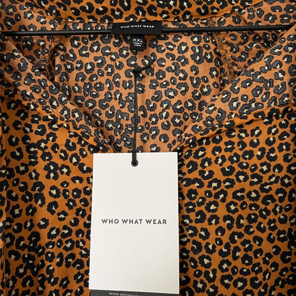 Who What Wear Leopard blouse with neck tie. NWT XXL